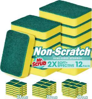 Sponges Kitchen Scrub Dish Sponge Scouring Pad 12 Pack Cleaning Brush Scrubber Supplies for Soap Dishwashing Dinnerware Sets Pan Pot Towels Cloth Rags Holder Glass Dishwasher Sink Bathroom