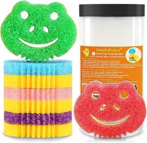5 Pack Frog Dual-Sided Multi-Functional Scrub Sponge Dual-Sided Temperature Controlled Kitchen Sponge for Dishes Furniture Scrub Sponges Household Cleaning Pads Bathroom Wall Cleaner