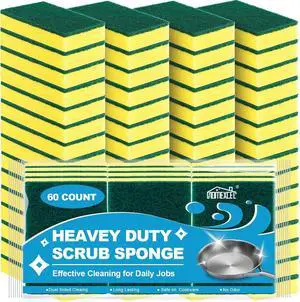 Heavy Duty Scrub Sponges Kitchen 60 Count Extra-Large Sponges for Cleaning Kitchen and Household Dish Scrubber for Washing Dishes Pots and Pans