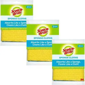 Sponge Cloth  6-Pack (3 Packs of 2 Each) Reusable and Washable Highly Absorbent Multi-Purpose Cleaning Cloths