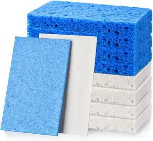 8PCS Compressed Kitchen Sponges Pack for Household Use Premium Dish Sponges Kitchen Natural Non Scratch Cleaning Sponges for Dishes Excellent Cleaning Tools Save Space Blue & White Sponge