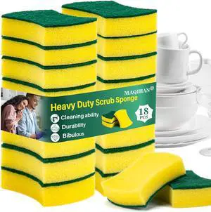 18PCS Heavy Duty Scrub Sponge - Dish Scrubber Sponge Non Scratch Double Sided Reusable Cleaning Scouring for Kitchen Dishes Pots Pans Sink Bulk Household Cleaning.
