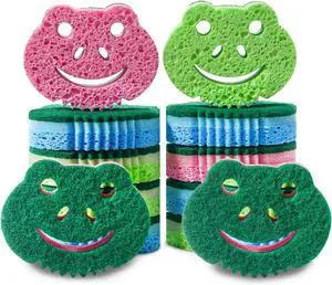 12 Pack Scrub Sponge Bulk Sponges Dual-Sided Multi-Functional Premium Cleaning Sponges Dishwashing Sponge for Heavy Duty Scouring Pads Bathroom Dish Furniture Kitchen(Frog Shape)