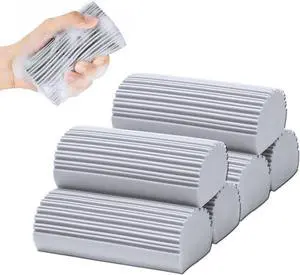 6 Pack Damp Clean Duster Sponge Dusting Sponge Duster for Housekeeping Reusable Household Cleaning Sponge for Blinds Fan Blades Mirrors Glass Baseboards Window Track Grooves and Car (Grey)