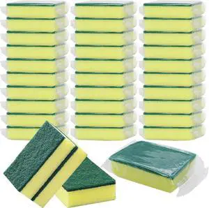 30 Pack Kitchen Sponges Individually Wrapped Non-Scratch Scouring Pads Bulk Scrub Sponges for Cleaning Kitchen and Household Car Dish Sponge for Apartments Hotel