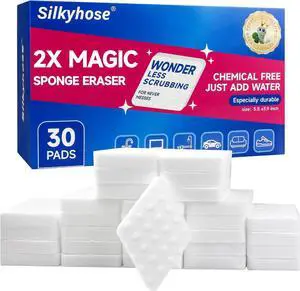 30 Pack Magic Sponge Eraser 2X Density Extra Thick Melamine Sponge Multi-Functional Household Cleaning Pad for Bathroom Kitchen Dish Furniture Floor Wall Cleaner Non-Scratch Scrub Foam