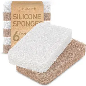 6-Pack Silicone Scrubbing Sponges Heavy-Duty Non-Scratch | Reusable Odor-Free Multi-Purpose Cleaning for Dishes Non-Stick Countertops