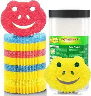 6 Pack Dish Scrubber Scrub Sponge Dual-Sided Temperature Controlled Kitchen Sponge for Dishes Odor Resistant Scrubber Cute Frog Scrub Sponges Household Cleaning Pads for Scrub Daddy Scrub Mommy