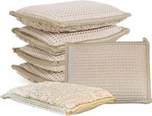 Bamboo Kitchen Sponges Heavy Duty Natural Cleaning Sponges Non-Scratch Dish Sponge for Dishes Pots and Pans-Beige 6 Pack