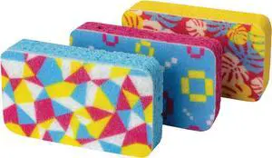 Cellulose Scrub Sponges Plum Lime and Orange Print  3-Pack