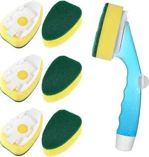 Non Scratch Dishwand Refills Handle Dish Wand Refill Pack 6 Heavy Duty Replacement Sponge Heads Set Soap Dispenser Scrubbers Dishwashing Scrub Dispensing Brush Pads Dishwasher Cleaning Tool kit