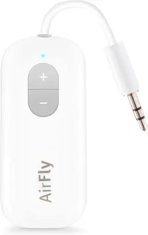 AirFly SE | Bluetooth Wireless Audio Transmitter Adapter for AirPods/Headphones 20+ Hr Battery Works with 3.5mm aux Jacks on Airplanes TVs Gym Equipment and Travel