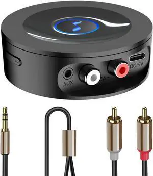 Bluetooth 5.2 Receiver for Home Stereo AUX Adapter for HiFi Music Streaming Wired Speakers with AUX 3.5mm/RCA Long Range Low Latency and HD Audio