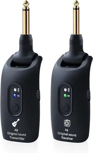 2.4GHz Wireless Guitar System Rechargeable Audio Wireless Transmitter Receiver for Guitar Bass Electric Instruments Over 100 Feet Transmission 280° Rotatable 4H Woring Time Black