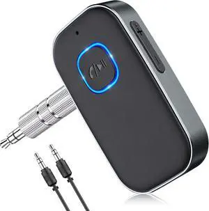 Bluetooth Receiver for Car Noise Cancelling 3.5mm AUX Bluetooth Car Adapter Wireless Audio Receiver for Home Stereo/Wired Headphones Hands-Free Call 16H Battery Life - Dark Gray