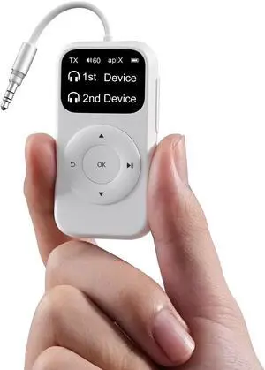Airplane Bluetooth 5.3 Adapter Bluetooth Transmitter for Headphones with aptX Low Latency Dual Link 3.5mm Audio Wireless Transceiver Perfect for Airline Flights Aeroplane Travel TV