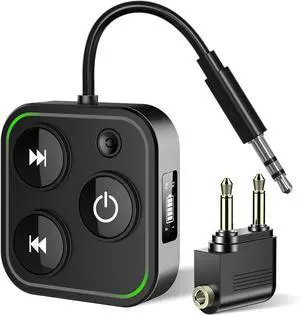 2025 Pro Bluetooth 5.4 Transmitter Receiver 2-in-1 Wireless Audio Adapter for Airplane/TV/PC/Gym - Dual Link Headphone Low Latency Battery Display Built-in Mic 30H Playtime Aviation Metal Frame