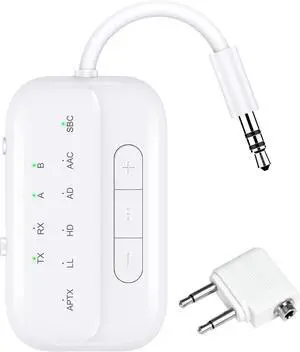 2025 Upgraded Pro Bluetooth 5.4 Transmitter Receiver 2-in-1 Airplane Wireless Adapter for Flight TV PC Gym Switch Supports to 2 AirPods/HeadphonesAudio AUX Receiver for Car/Home Stereo