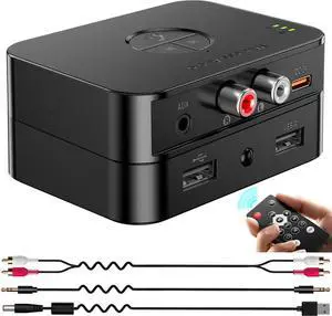 Bluetooth 5.4 Receiver for Home Stereo Bluetooth Audio Adapter for HiFi Music Streaming Wired Speakers USB Flash with AUX 3.5mm/RCA Dual Link 32 ftLong Range Low Latency and HD Audio