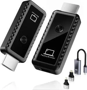 Wireless HDMI Transmitter and Receiver 4K 2.4/5GHz 1080P Portable Wireless HDMI Extender Kit Adapter for Streaming Video and Audio to Monitor from PC/TV Box/Projector 100ft Dual Band Smart Handovers