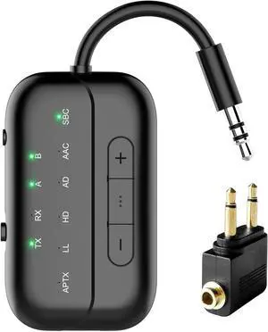 2025 Upgraded Pro Bluetooth 5.4 Transmitter Receiver 2-in-1 Airplane Wireless Adapter for Flight TV PC Gym Switch Supports to 2 AirPods/HeadphonesAudio AUX Receiver for Car/Home Stereo