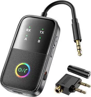 A5 Pro Bluetooth Transmitter Receiver 2-in-1 Airplane Bluetooth Adapter for Airplanes TVs Gyms Supports Connecting 2 AirPods/Headphones Low Latency and HD for Car/Home Stereo