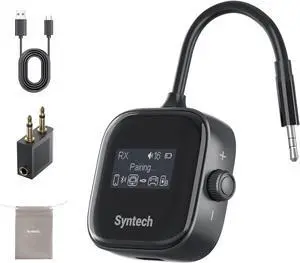 Airplane Bluetooth 5.4 Transmitter Receiver for 2 AirPods or Wireless Headphones HD Display Low Latency 3.5mm AUX Jack Bluetooth Audio Adapter for Flying TV Car Gym Home Stereo