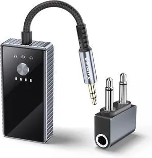 Airplane Bluetooth 5.2 Transmitter for 2 AirPods or Headphones aptX Low Latency 3.5mm AUX Jack & Bluetooth Receiver  Wireless Audio Adapter for Plane Travel TV Gym Car Speakers (Grey)