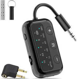 SafeFly Dot Airplane Bluetooth 5.3 Transmitter Receiver for 2 Headphones aptX Low Latency/Adaptive Wireless Audio Adapter for in-Flight TV/PC/Car/Home Stereo/Speaker Volume Control