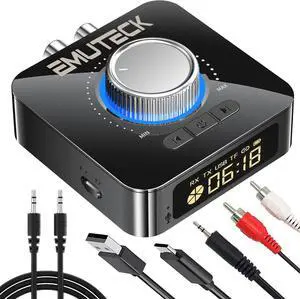 Bluetooth 5.0 Audio Adapter 5-in-1 Wireless Transmitter Receiver for Car TV CD PC Home Stereo USB to AUX 3.5mm RCA Receiver Micro SD Card MP3 Player Transmitter for Headphones Speaker
