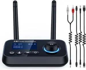 3-in-1 Bluetooth 5.3 Transmitter Receiver for Tv/Home Stereo/Old Speakers/Wireless Headphones Long Range Bluetooth Audio Adapter Dual Link Low Latency Screen Display Optical/Aux/RCA