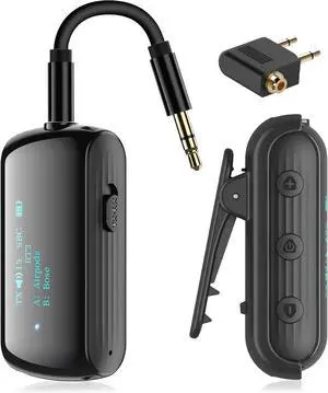 Bluetooth Transmitter Receiver for 2 AirPods/Headphones Flight Bluetooth 5.2 Adapter for Airplane TV and Gym with a 3.5mm Audio Jack Wireless BT Receiver with Mic for Car/Home Stereo