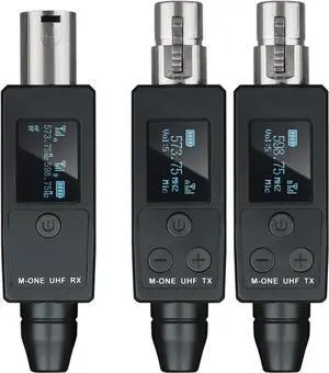 UHF Wireless XLR Transmitter and Receiver Plug-on Wireless Microphone System for Dynamic/Condenser Microphone with 48V Phantom Power Electric Guitar/Bass and More Audio Mixer PA System