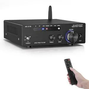 AK-3116 HiFi Digital Amplifier Bluetooth 5.3 200W Dual TPA3116 2 Channel 2x100W Class D Stereo Receiver w/RCA USB Optical FM Mini Amp Audio System for Home Outdoor w/ 24V Power Supply