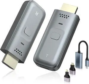 Wireless HDMI Transmitter and Receiver Plug & Play Portable Wireless HDMI with Adapter 4K Decode Transmit to 1080P Output Support 2.4/5GHz 100FT for Streaming Video Laptop/Pc/Tv Box
