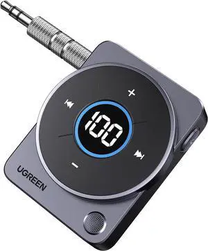 5.4 Bluetooth Car Adapter [Noise Cancellation] Aux Bluetooth Receiver for Car 3.5mm Wireless Audio Receiver for Music/Hands-Free Call/Home Stereo/Wired Speaker 20H Battery Life
