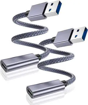USB C Female to USB 3.0 Male Adapter 0.75FT 2Pack USB to USBC Adapter iPhone 16 16e 15 Pro Max Plus Car Charger 5Gbps Type C Cable Converter for iPad mini 7  Galaxy S25 Z Fold Flip