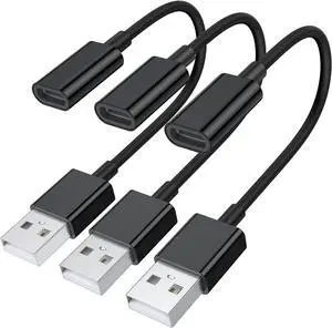 USB C Female to USB Male Adapter (3-Pack) Type C to USB A Charger Cable Adapter Compatible with iPhone 16 15 Pro 13 12 Plus Max iPad  Galaxy Note 10 S23 S22 S21 Plus Google Pixel(Black)