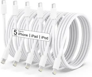 USB C to Lightning Cable  MFi Certified 5 Pack/6 FT iPhone Charger Fast Charging White Flow Silicone Cord for iPhone 14 13 12 11 Pro Max Xr Xs 8