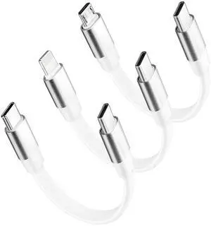 3-Mixed Pack Super Short Charging Cables | USB C to Lightning C to Micro USB C to Type C Ultra-Soft Flat Cords Perfect for Charging Station or Handheld Charging with Power Bank and Travel/White