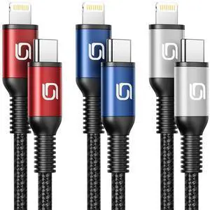 USB C to Lightning Cable 6ft 3Pack [ MFi Certified] iPhone Charger Fast Charging Cord Braided Type C to Lightning Cable for iPhone 14 13 12 11 Pro Max XR XS 8 Plus iPad/iPod/AirPods