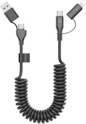 Coiled USB-C and Lightning Cable 2-in-1 3FT iPhone 15 16 Car Charger Cord 60W Fast Charging Cable for iPhone 16  Galaxy Supports  CarPlay & Android Auto (Black)