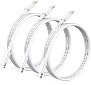Real 20W USB C to Lightning Cable for iPhone Fast Charging Cable [3ft 3Pack] Mfi Certified USB-C Power Rapid Charger Cord for iPhone 14/13/12/12 Pro Max/11/11Pro/XS/Max/XR/X/8/8Plus/iPad-White