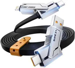 [2025 Upgrade] 4-in-1 USB C Cable 240W 5FT Compatible With Lightning Cable [Fast Charging&Data Transfer] Flat Type C/A to C/L Cord for iPhone/iPad Multi Charger Wire Combo for All Devices (Black)