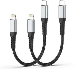 6inch USB C to Lightning Cable 2-Pack Short USB C iPhone Charger Cord Braided 0.5FT Type C to Lightning Cable PD Fast Charging for  iPhone 14 13 12 11 Pro Max Mini 10 8 7 Plus XR XS SE AirPods