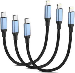 USB C to Lightning Cable 1FT 3Pack [MFi Certified] Braided Short Type C to iPhone Cord Fast Charging C to Lightning Cable Compatible with  iPhone 14/13/12/11Pro/X/XR/8/7/6s/Plus/SE/iPad