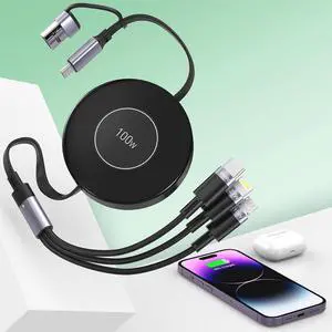 100W USB C Retractable Multi 5-in-1 USB A/Type C to Lightning+US B C+Micro iPhone Charging Cable 4FT PD 5A Fast Multiple Charger Cord for iPhone 15 14 13 12/ S23/iPad Pro/MacBook/Tablet