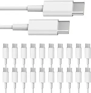 USB C to USB C Cable 20-Pack Bulk 3ft Type C Charging and Data Cord Multipack White