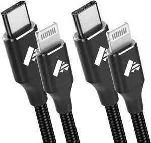 USB C to Lightning Cable 6ft 2Pack Power Delivery USB C iPhone Cables MFi Certified Braided Type C iPhone Charger Cord Fast Charging for iPhone 14 13 12 11 Pro Max X XS XR 8 7 6s Plus SE iPad (Black)