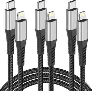 2ft USB C to Lightning Cable 3 Pack Braided 2 Foot USB C iPhone Charger Cord MFi Certified 2 ft iPhone Lightning Cable PD Fast Charging for iPhone 14 13 12 11 Pro Max Xs Plus iPad Air Mini Black